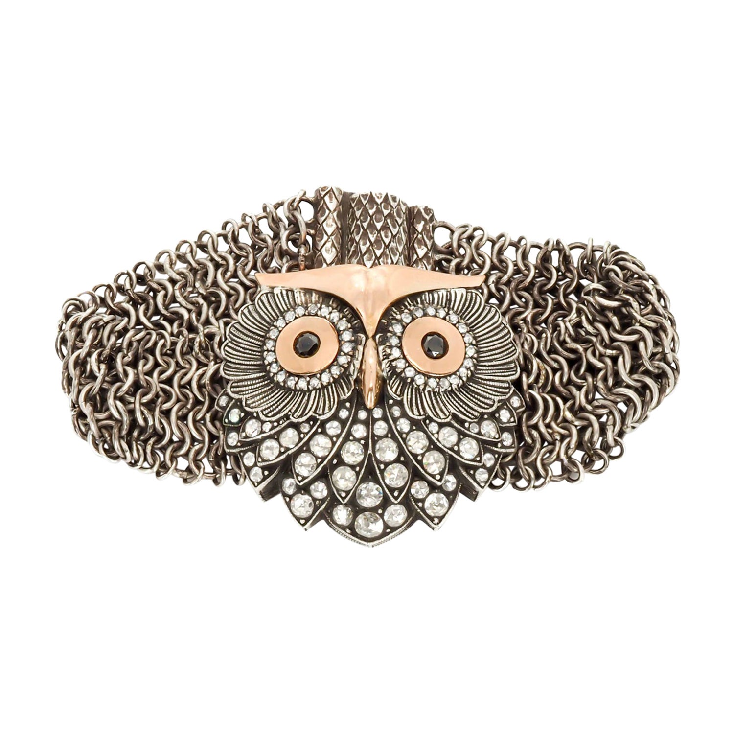 Taru Jewelry Owl Diamond Rose Gold and Silver Bracelet