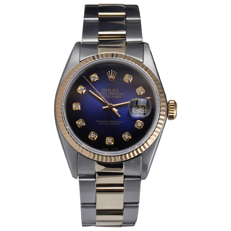 Rolex Montre Datejust bicolore bleu Vignette avec cadran en diamant 16013 en vente