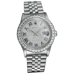 Vintage Rolex Datejust Custom Diamond Bezel, Pave Roman Numerals Dial 16014