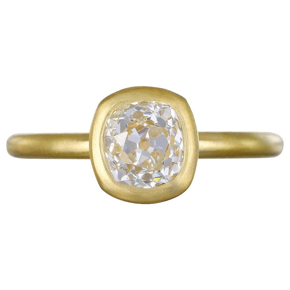 Faye Kim 18 Karat Gold Cushion Brilliant Cut Diamond Ring, 1.04 Carats For Sale