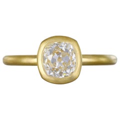 Faye Kim 18 Karat Gold Cushion Brilliant Cut Diamond Ring, 1.04 Carats