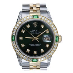 Rolex Datejust Green Dial with Emeralds & Diamonds Two Tone Jubilee Watch