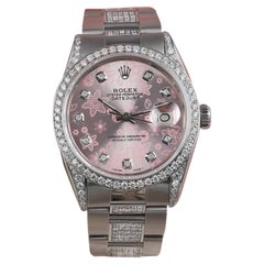 Retro Rolex Pink Flower Datejust S/S Diamond on Side Band + Bezel & Lugs Watch 16014