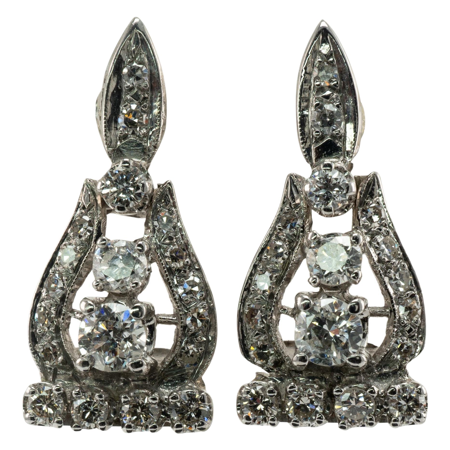 Boucles d'oreilles en diamant naturel goutte d'eau en or blanc 14K 1,72 ct  en vente