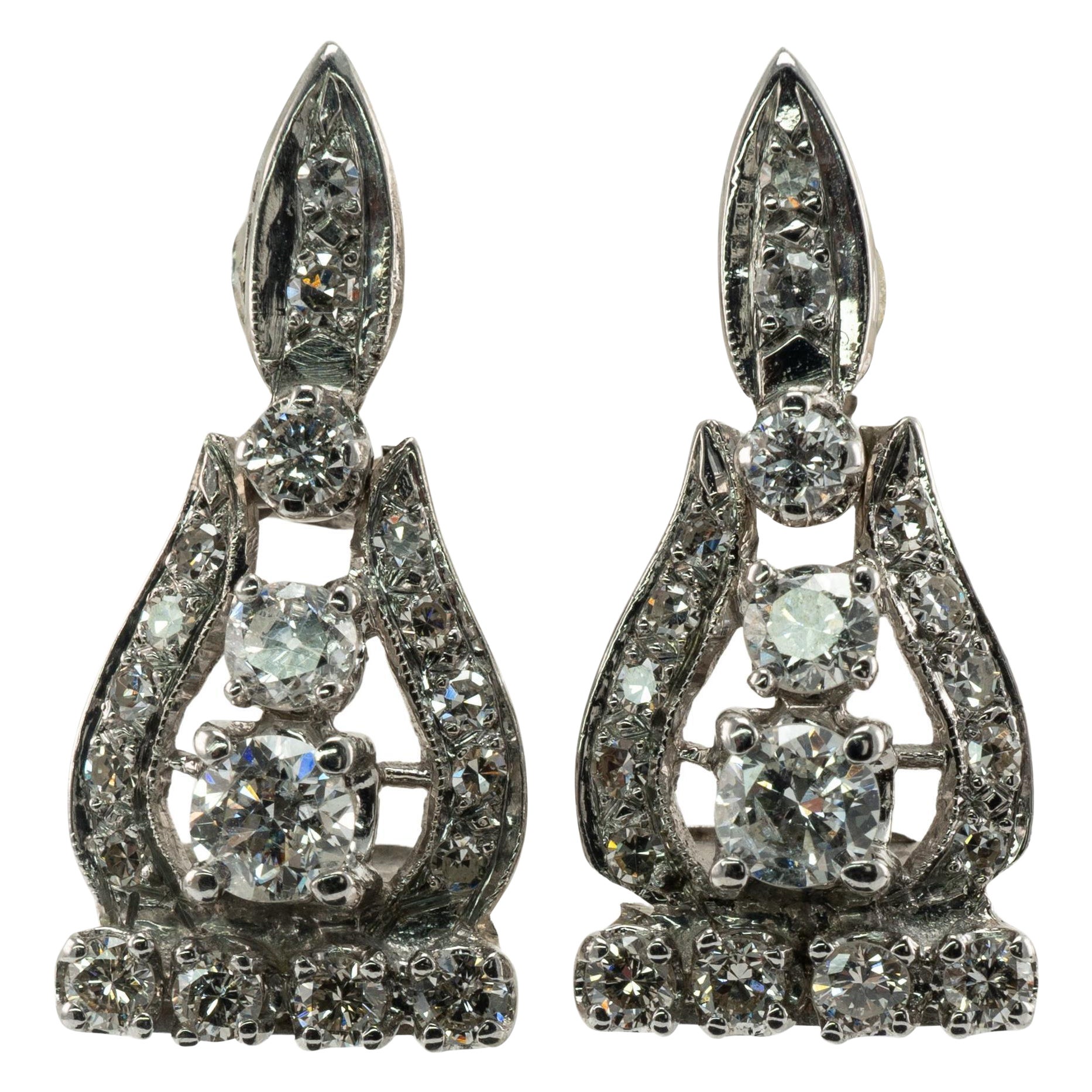 Boucles d'oreilles en diamant naturel goutte d'eau en or blanc 14K 1,72 ct 