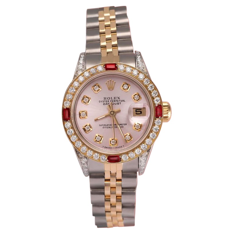 Damen Rolex 26 mm Datejust zweifarbig Jubiläums- Metallic Rosa Diamant-Zifferblatt 69173