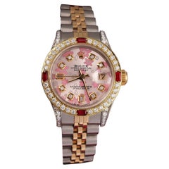 Ladies Rolex 26mm Datejust Two Tone Jubilee Glossy Pink Flower Dial 69173