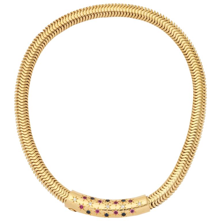 Retro Ruby Sapphire Diamond Gold Snake 