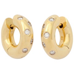 gold diamond tubular hoop earrings