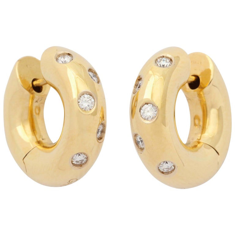 gold diamond tubular hoop earrings at 1stDibs