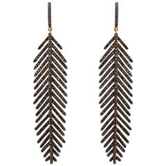 Gold and Black Diamond Feather Earrings 12