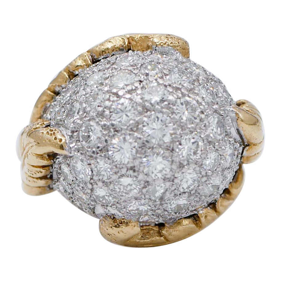 Diamonds, 18 Karat White and Yellow Gold Dome Ring For Sale