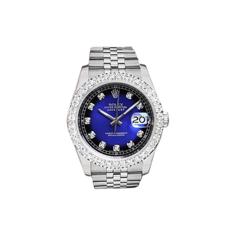 Rolex Datejust New Style Custom Diamond Bezel, Blue Vignette Diamond Dial For Sale