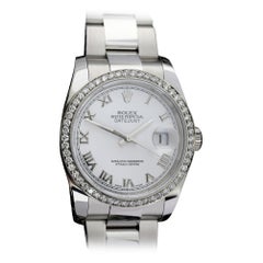 Rolex Montre Datejust de 36 mm avec lunette en diamant de style SS, cadran à chiffres romains blancs 116200 