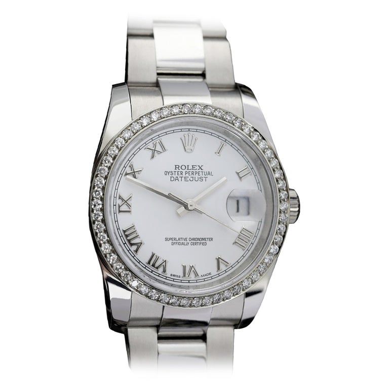Ældre Personligt Original Rolex Datejust SS New Style Diamond Bezel, White Roman Numeral Dial 116200  For Sale at 1stDibs | rolex oyster perpetual datejust white face, white  face datejust, ja 1s diamond