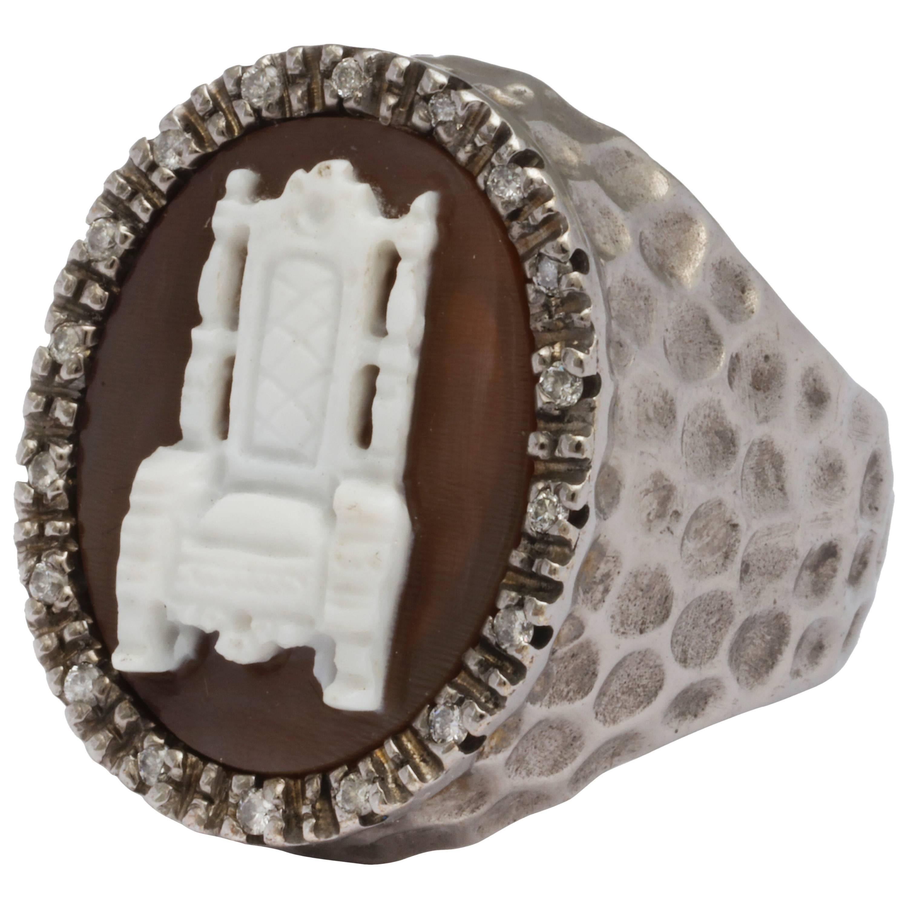 Amedeo "Throne" Cameo Diamond Rhodium Plated Sterling Silver Ring For Sale