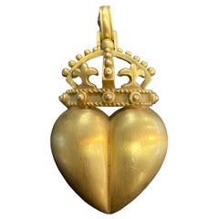 Jumbo 1987 Kieselstein Cord 18K Yellow Gold Crowned Heart Pin Pendant