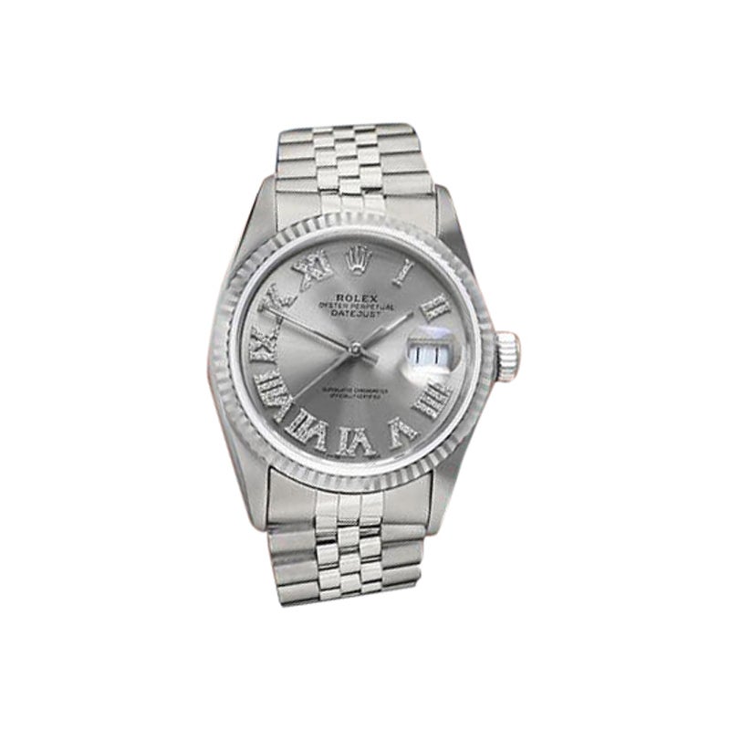 Rolex 36mm Datejust S/S Silver Dial Diamond Roman Numerals Jubilee Band 16014 For Sale