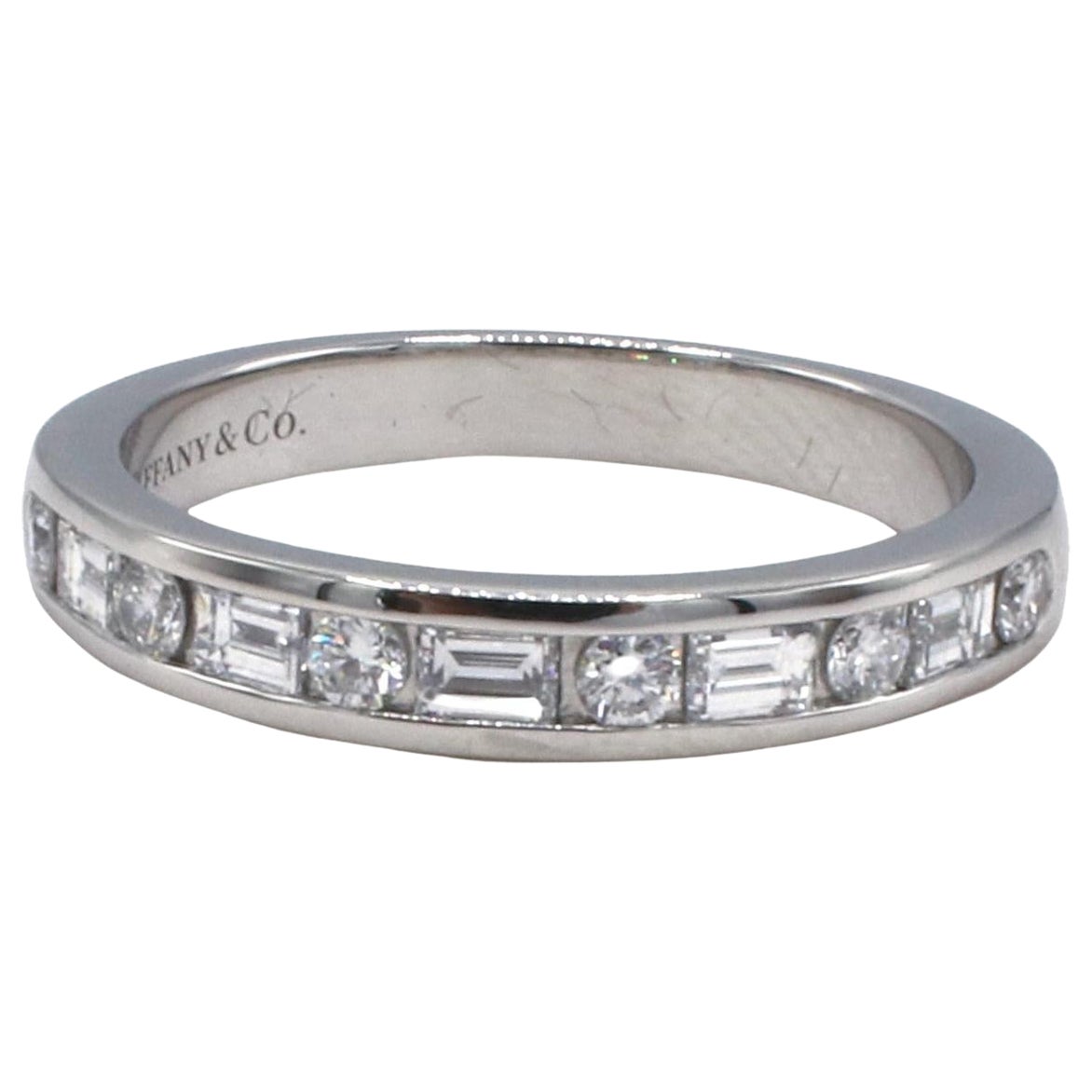 Tiffany & Co. Platinum Round and Baguette Natural Diamond Wedding Band Ring