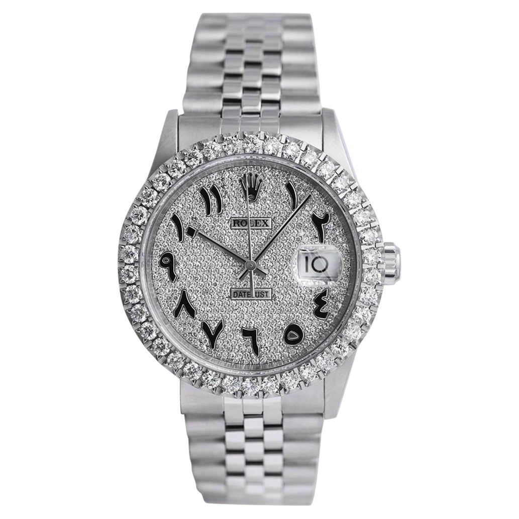 Rolex Datejust SS Unisex Watch with Pave Diamond Dial and Diamond Bezel For Sale