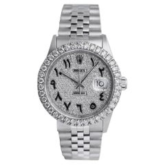 Retro Rolex Datejust SS Unisex Watch with Pave Diamond Dial and Diamond Bezel