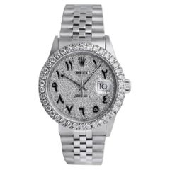 Rolex Datejust SS Unisex Watch with Pave Diamond Dial and Diamond Bezel