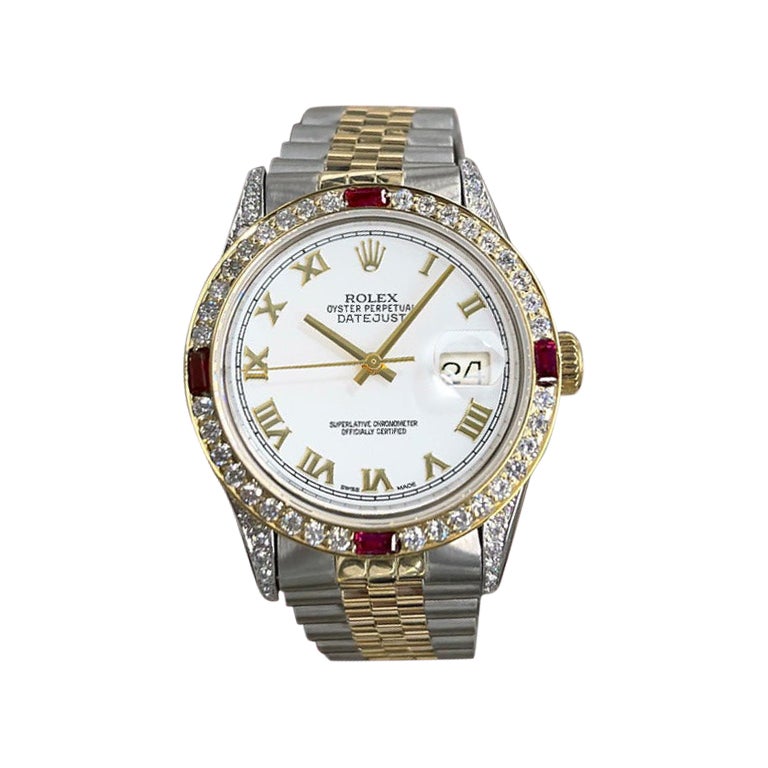 Rolex Datejust Esfera Romana Blanca con Tacos de Diamantes y Bisel de Diamantes/Rubíes en venta