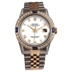 Rolex Datejust Weiße Uhr 16013 mit römischen Ziffern und Saphir-Diamant-Lünette
