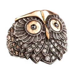 Taru Jewelry Gufo Diamante Anello in oro giallo e argento
