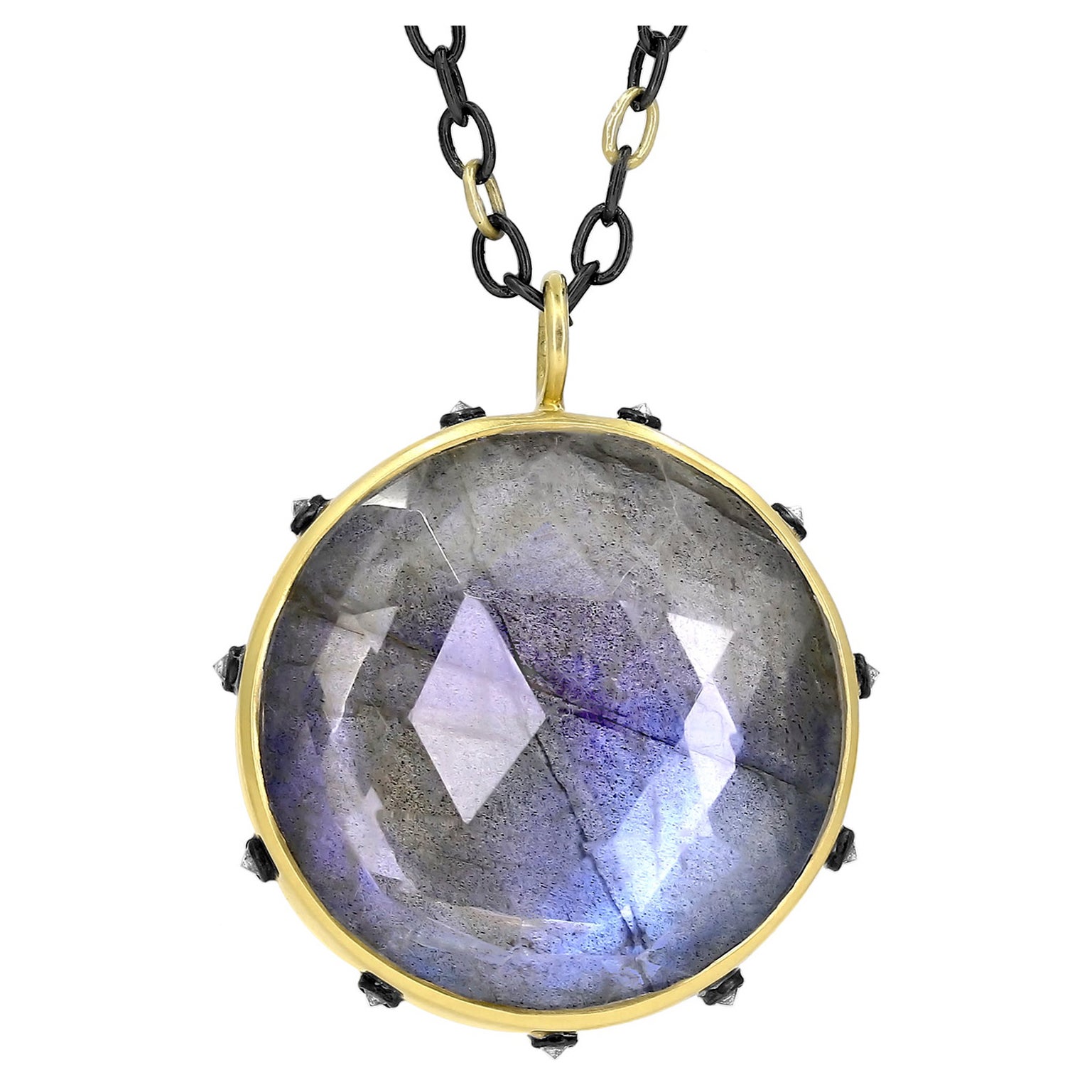 Labradorite White Diamond Rock Crystal Double-Sided Long Drop Necklace, Kothari For Sale