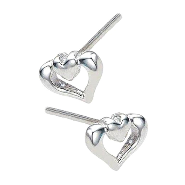 Charmed by a Cause Double Heart Stud Earrings White Gold For Sale at
