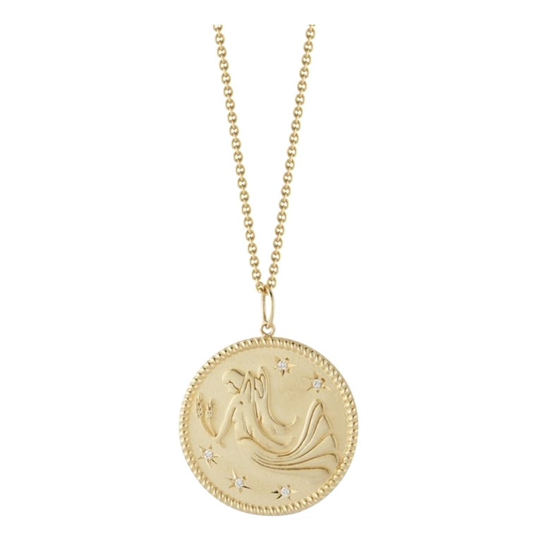 Garland Collection Diamond and Gold Virgo Zodiac Medallion For Sale