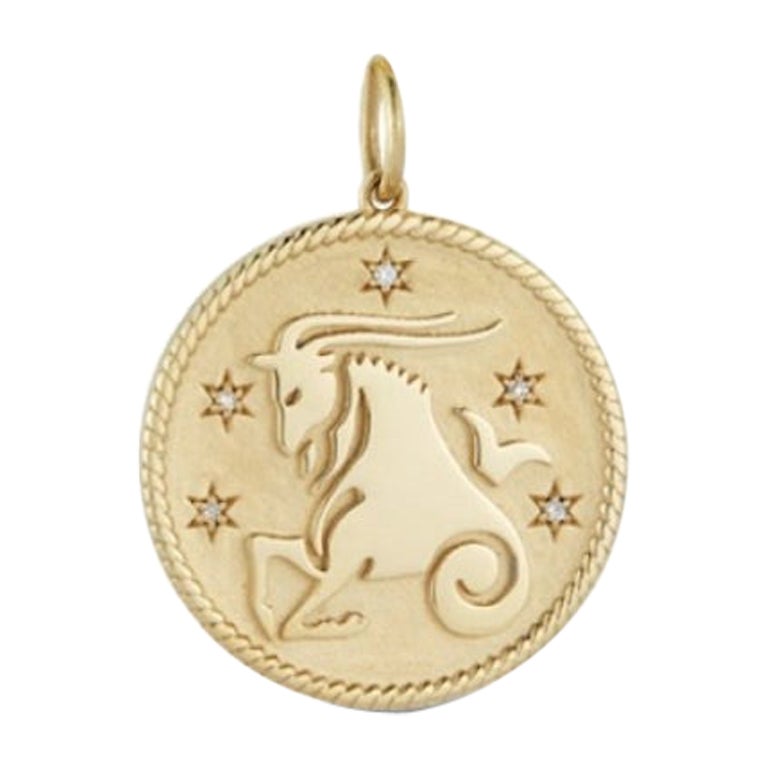 Garland Collection Diamond and Gold Capricorn Zodiac Medallion For Sale