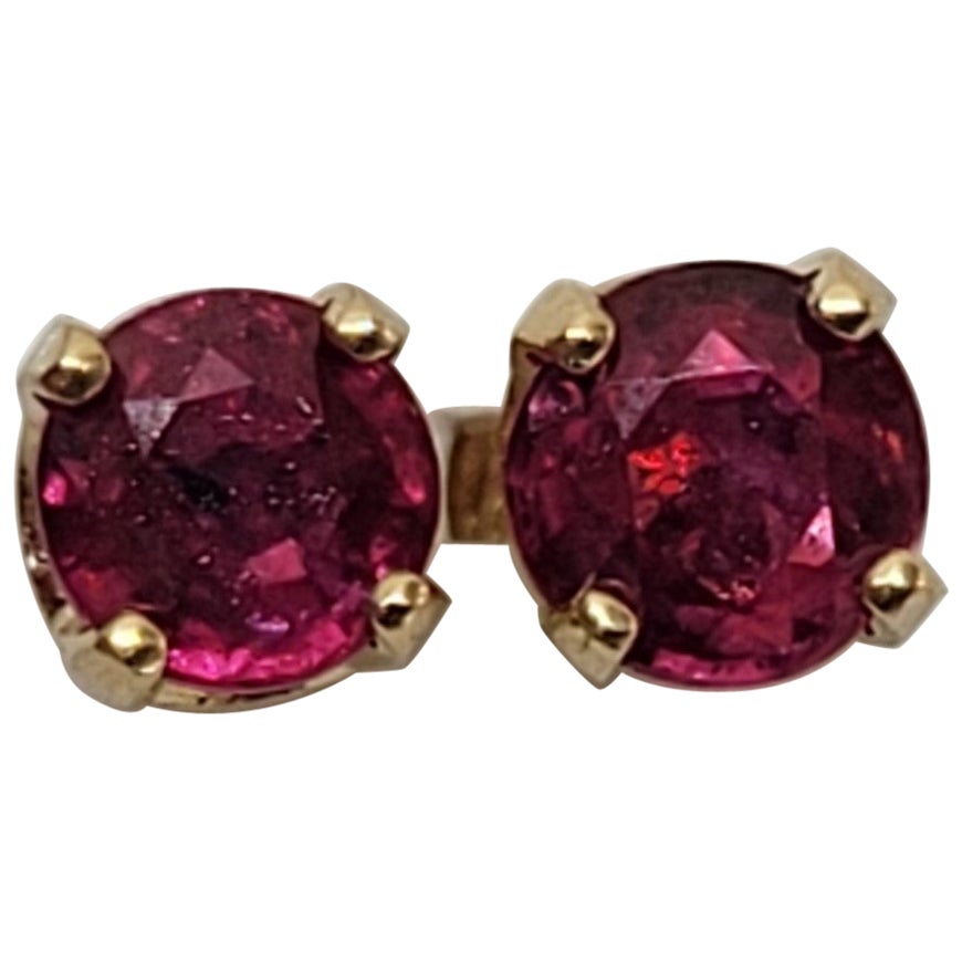 14kt Yellow Gold Ruby Stud Earrings, Friction Post, Approx. .45cttw, Italy For Sale