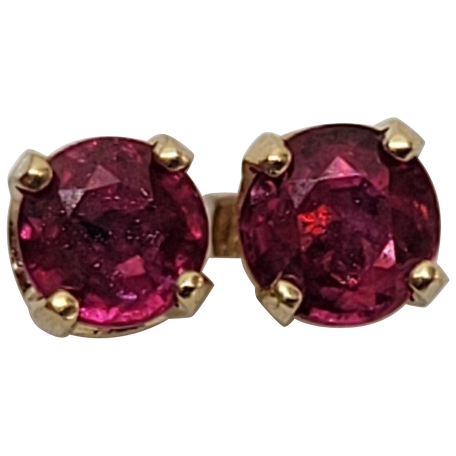 14kt Yellow Gold Ruby Stud Earrings, Friction Post, Approx. .45cttw, Italy  For Sale at 1stDibs