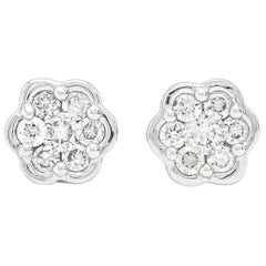 18KT White Gold Natural Diamonds Fine Jewelry Flower Bezel Cluster Stud Earrings