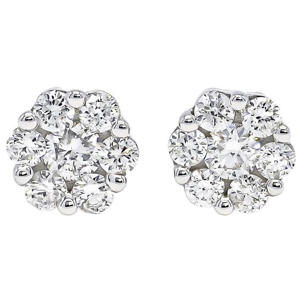 Natural Diamond Earrings 2.00cts 18KT White Gold Simple Cluster Stud Earring For Sale