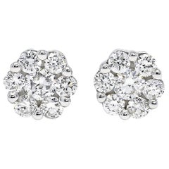 18ktw Gold Prong Set Classic Cluster Solitaire Natural Diamonds Stud Earring
