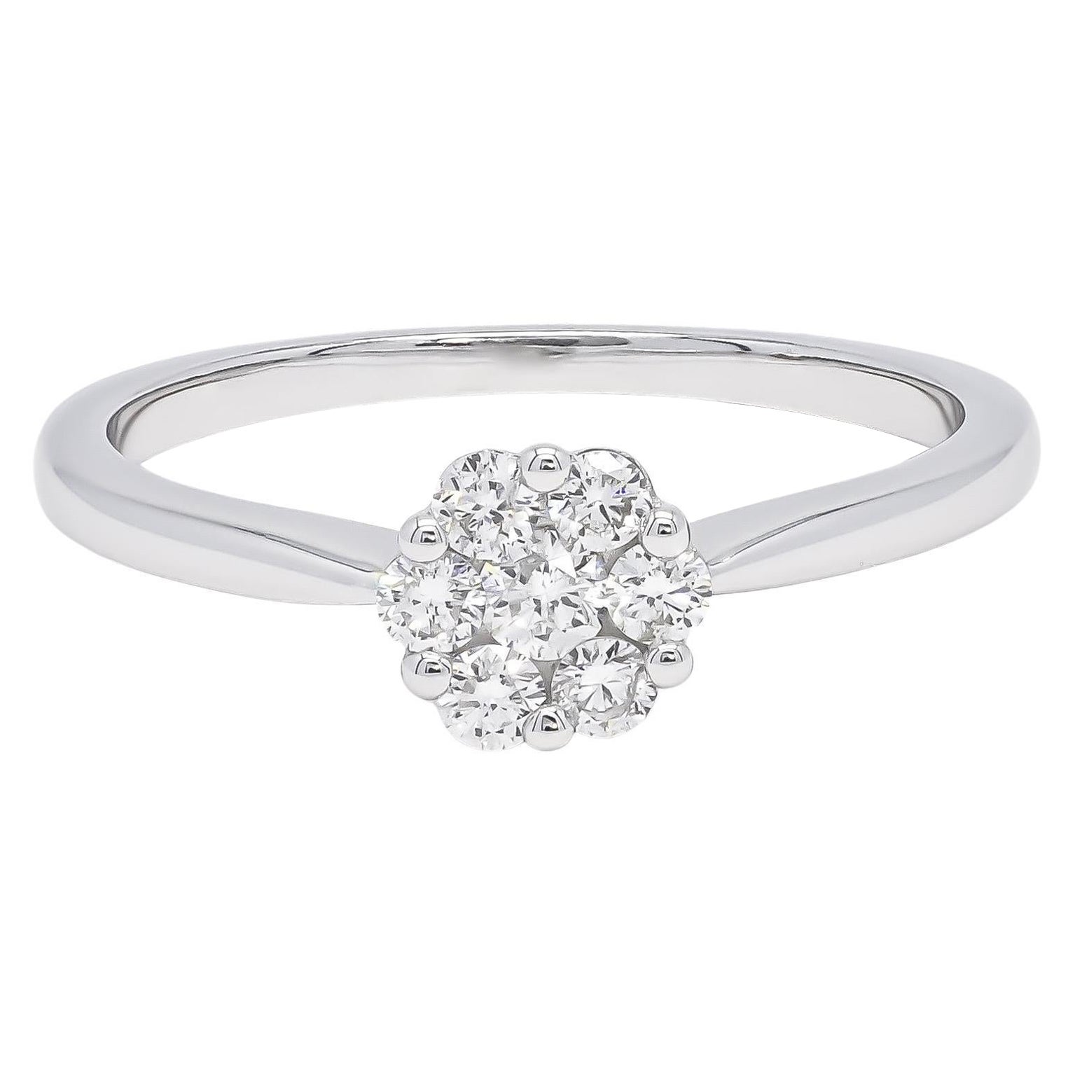 18kt Gold Flower Single Cluster Natural Diamonds Engagement Ring For Sale