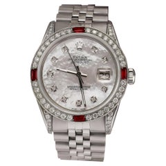 Rolex Datejust 36mm White MOP Dial Diamond Numbers with Ruby & Diamond Bezel