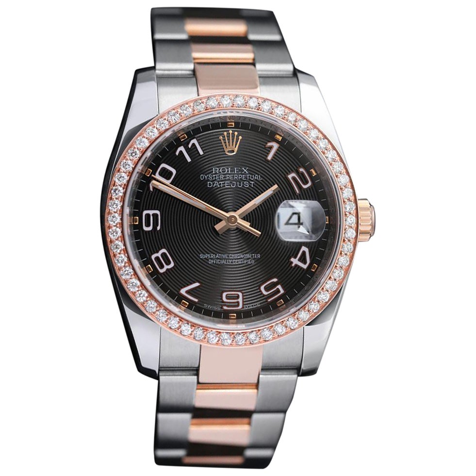 Rolex Datejust Two Tone Rose Watch Oyster Band Custom Diamond Bezel Watch 116231