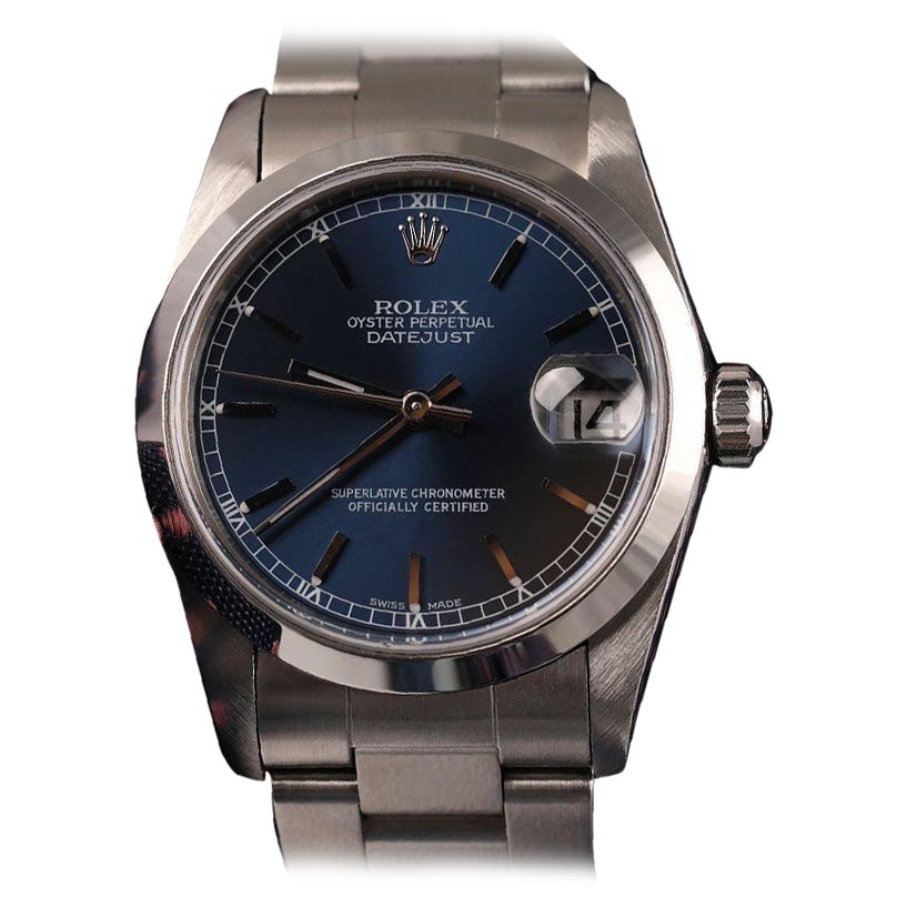 Rolex OysterNavy Blue Dial Stainless Steel Watch with Smooth Bezel Watch