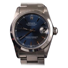 Vintage Rolex OysterNavy Blue Dial Stainless Steel Watch with Smooth Bezel Watch