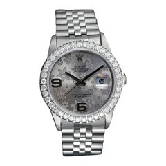 Used Rolex Datejust 36mm Silver Floral Dial Diamond Bezel Stainless Steel Jubilee 