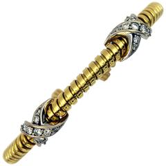 Gold Cuff Bracelet with Diamond Motifs