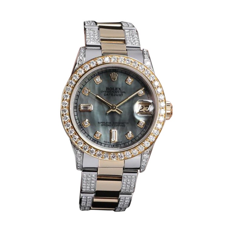 Rolex Black Pearl 8+2 track Datejust Two Tone 18K Gold + SS + Side Diamonds For Sale