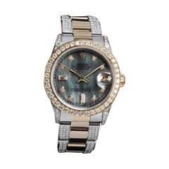 Rolex Black Pearl 8+2 track Datejust Two Tone 18K Gold + SS + Side Diamonds