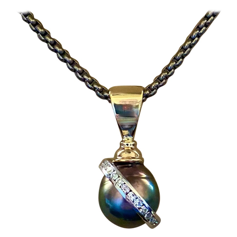 Colgante Michael Kneebone Perla de Tahití Diamante Saturno Dos Tonos en venta