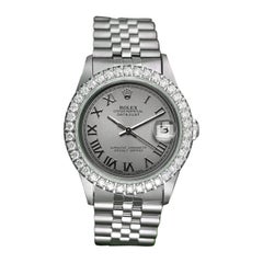 Rolex Datejust Diamond Bezel Grey Roman Dial Jubilee Bracelet Watch 16014