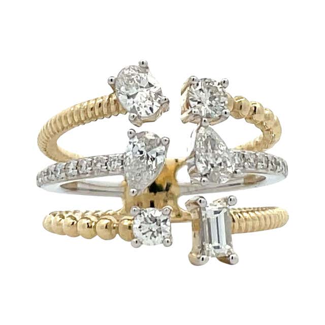 0.78 Ct. 3 Tone Diamond Crossover Highway Ring in Tri- Color 14K Gold ...